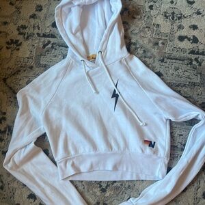 Aviator Nation White Hoodie with Black Lightning Bolt